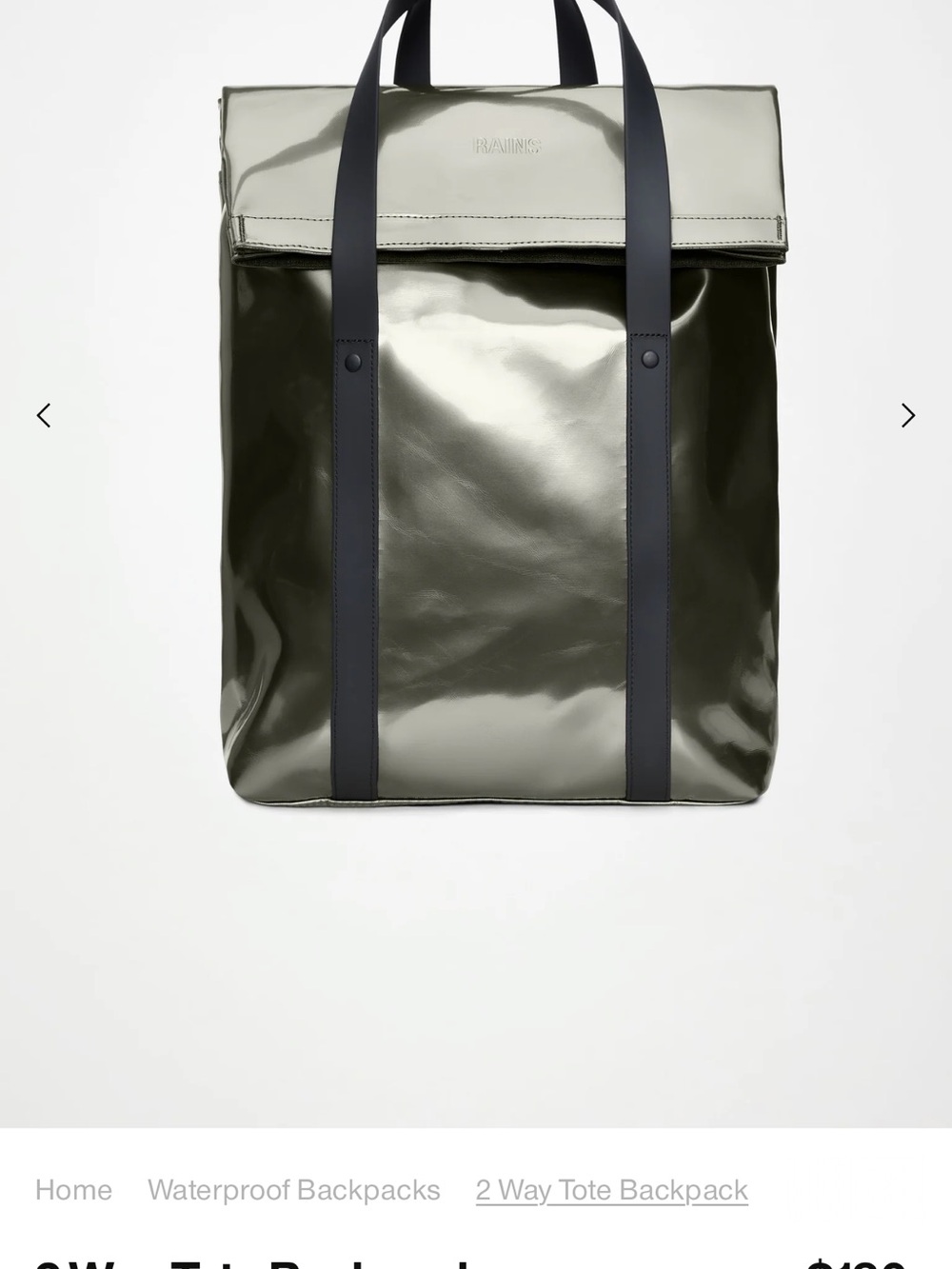 Rains Olive Two-Tone Tote Backpack with Black Straps